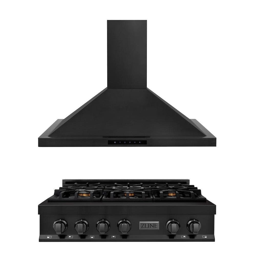 Kitchen Package with 36" Black Stainless Steel Rangetop and 36" Convertible Range Hood