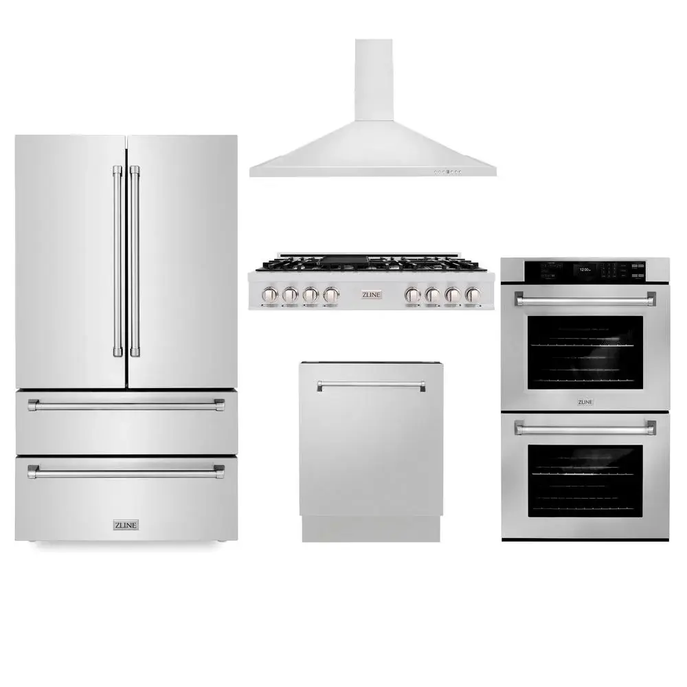 Kitchen Package with Refrigeration, 48" Stainless Steel Rangetop, 48" Range Hood, 30" Double Wall Oven and 24" Tall Tub Dishwasher