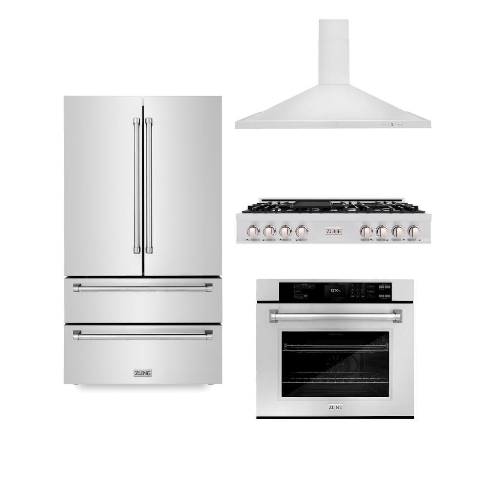 Kitchen Package with Refrigeration, 48" Stainless Steel Rangetop, 48" Range Hood and 30" Single Wall Oven