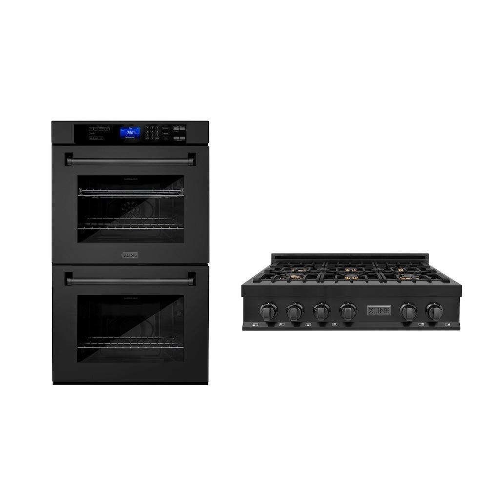Kitchen Package with 36" Black Stainless Steel Rangetop and 30" Double Wall Oven