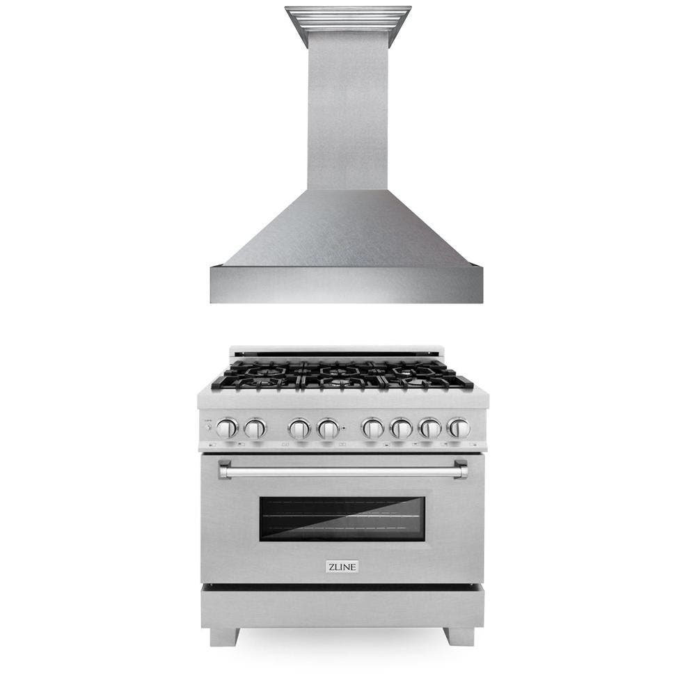 36" Kitchen Package with Fingerprint Resistant Stainless Steel Dual Fuel Range and Convertible Vent Range Hood