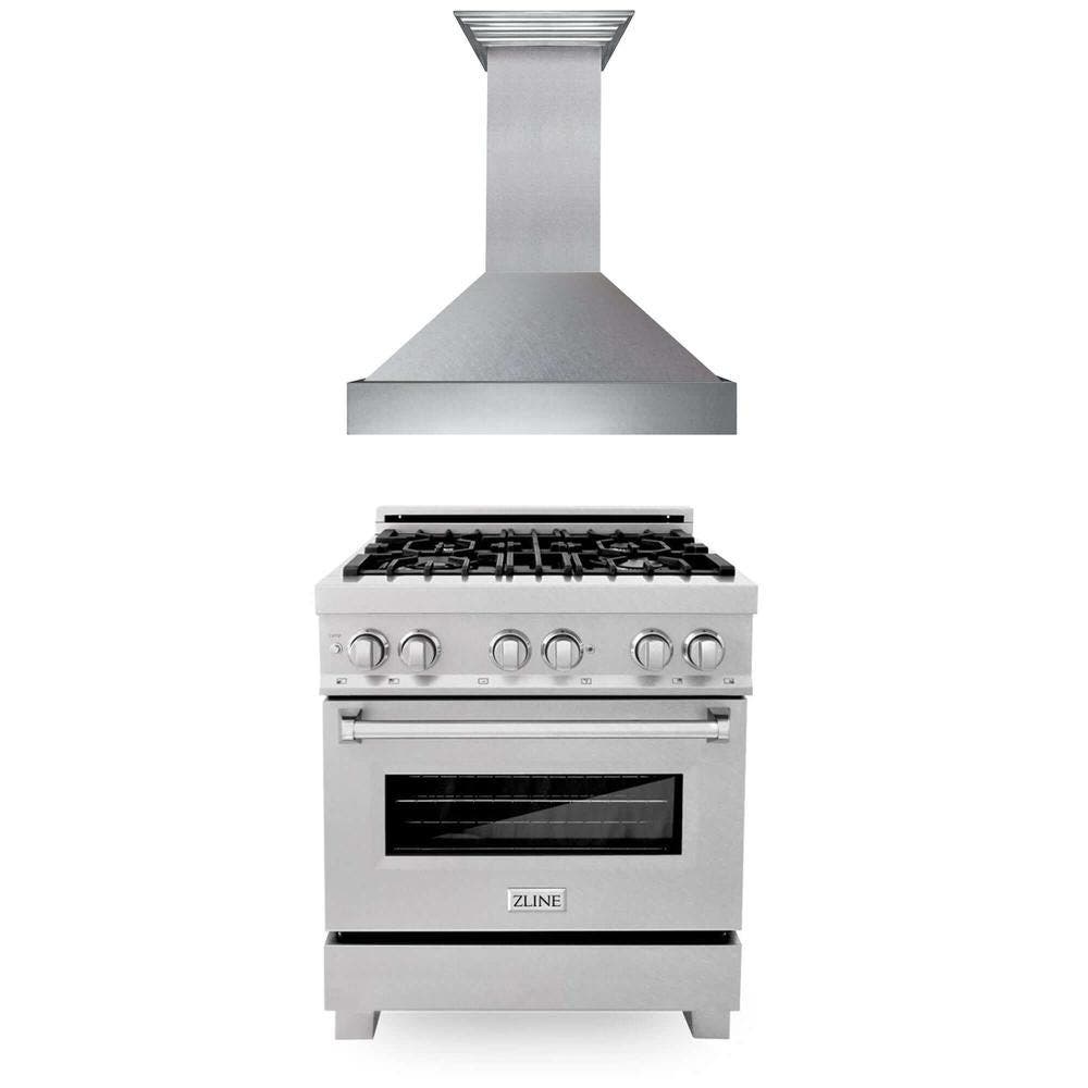 30" Kitchen Package with Fingerprint Resistant Stainless Steel Dual Fuel Range and Convertible Vent Range Hood