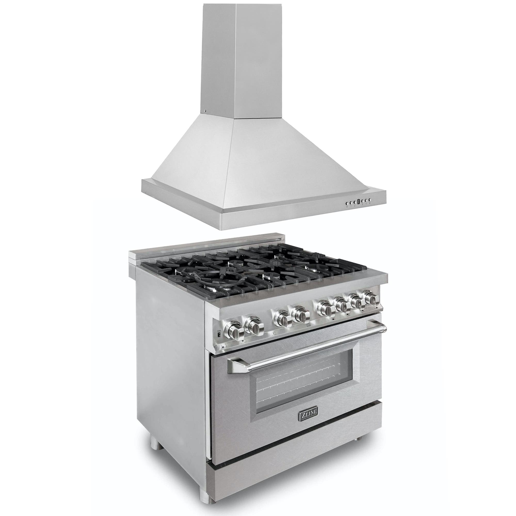 36" Kitchen Package with Stainless Steel Dual Fuel Range with Fingerprint Resistant Door and Convertible Vent Range Hood