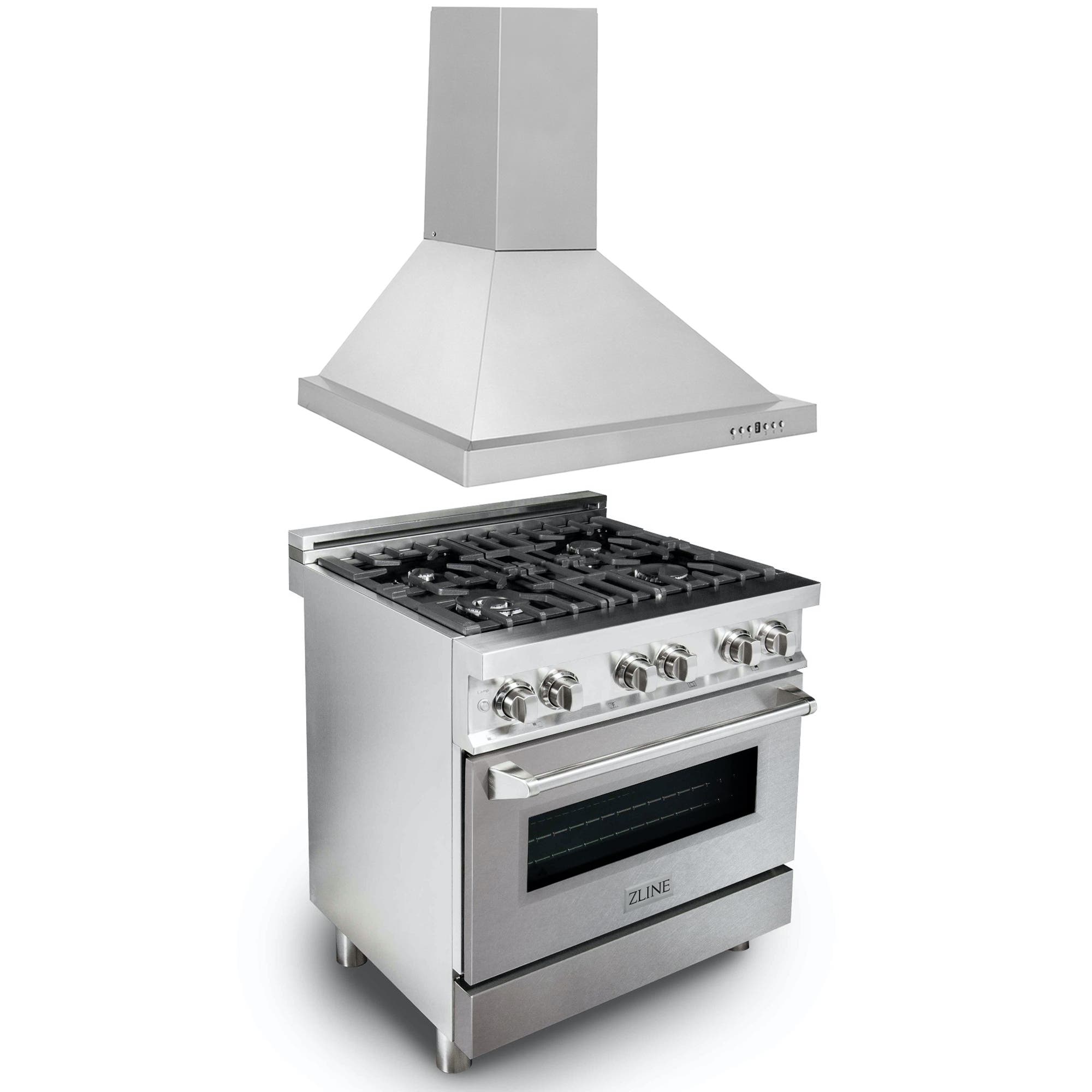 30" Kitchen Package with Stainless Steel Dual Fuel Range with Fingerprint Resistant Door and Convertible Vent Range Hood