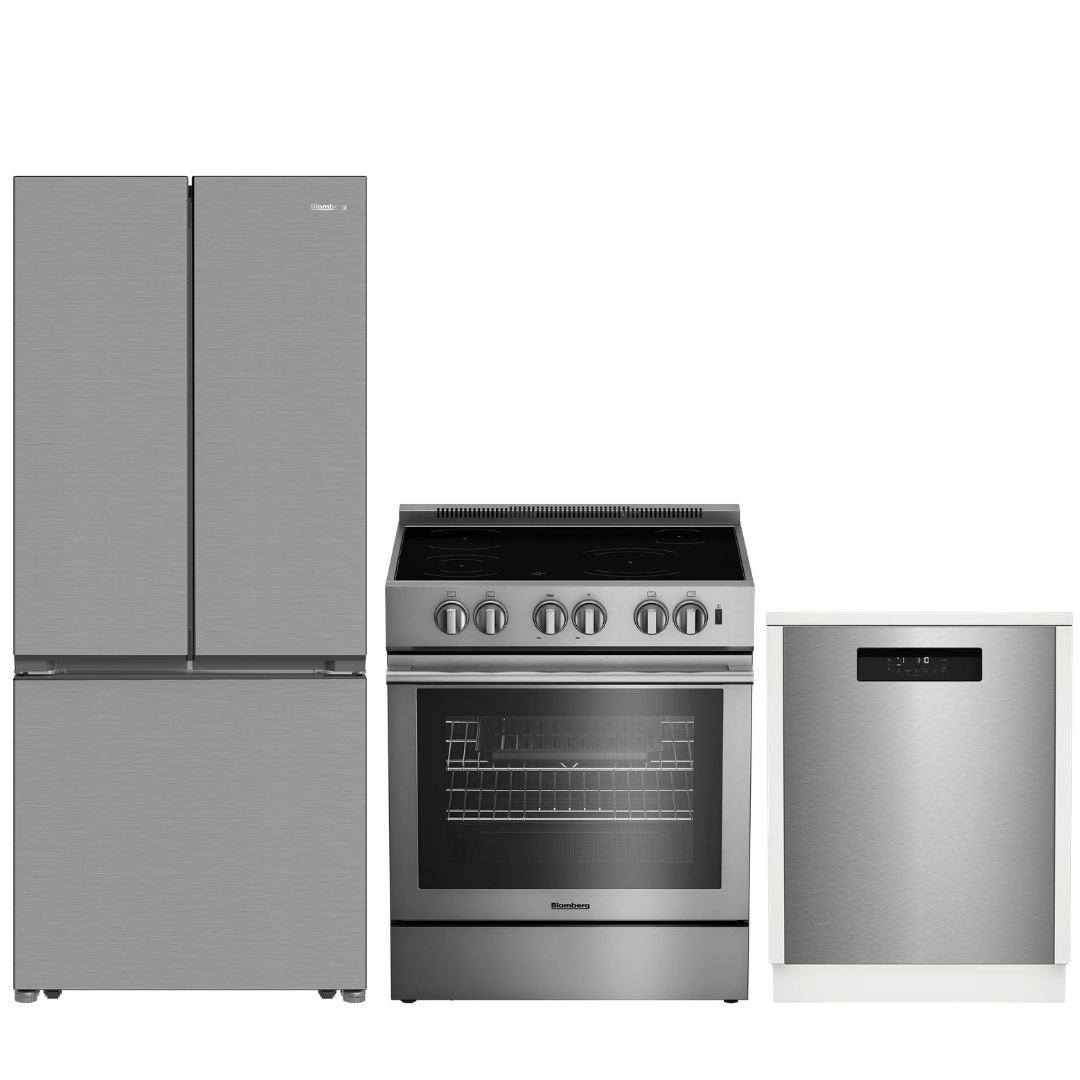 3 Piece Stainless Steel Kitchen Package with 30" Counter Depth French Door Refrigerator, 30" Slide-In Induction Range and 24" Dishwasher