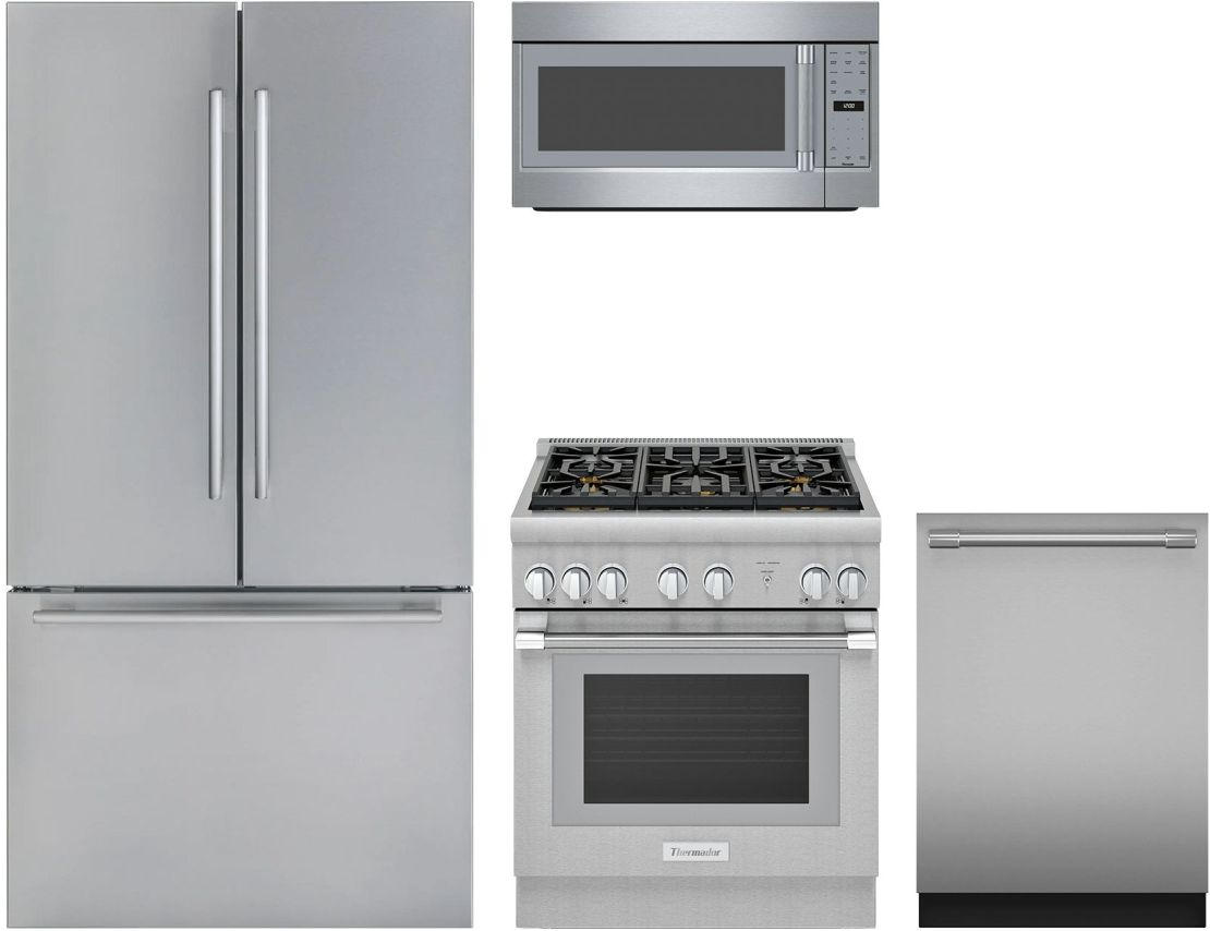 Pro Harmony Collection 4-Piece Professional Gas Kitchen Suite with Integrated Microwave Ventilation