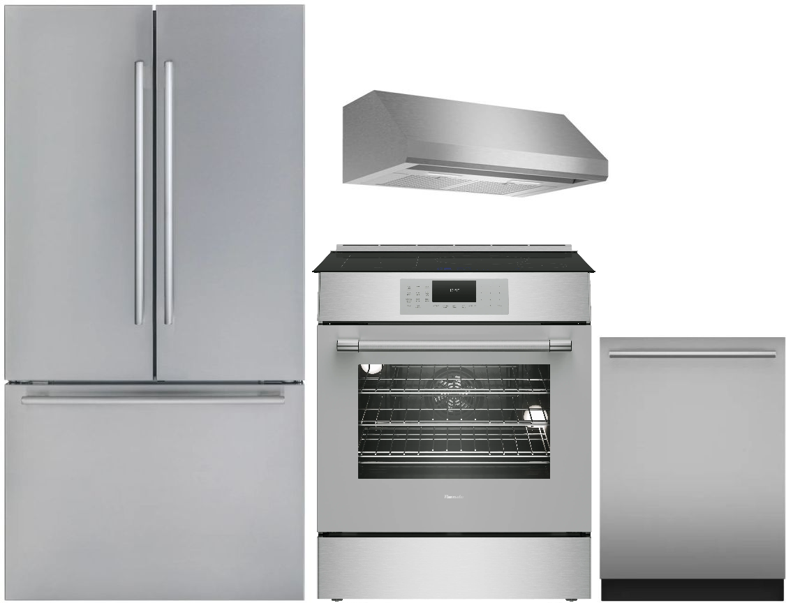 Masterpiece Series 4-Piece Kitchen Package with 30-Inch Induction Range, Insert Hood, & Counter-Depth French Door Refrigerator
