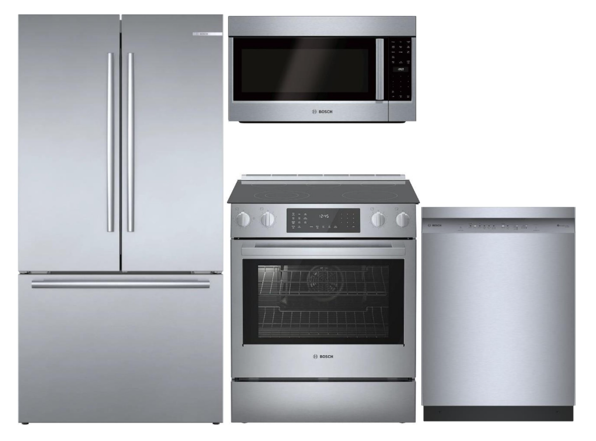 800 Series 4-Piece Stainless Steel Kitchen Package with Electric Range & Counter-Depth French Door Refrigerator