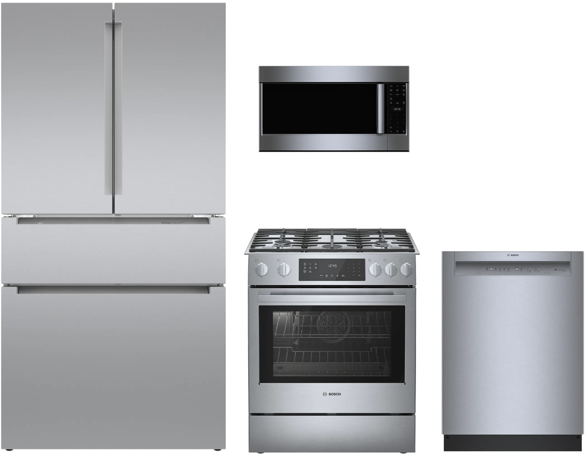 300/800 Series 4-Piece Kitchen Package with Gas Range & Recessed Handle Dishwasher