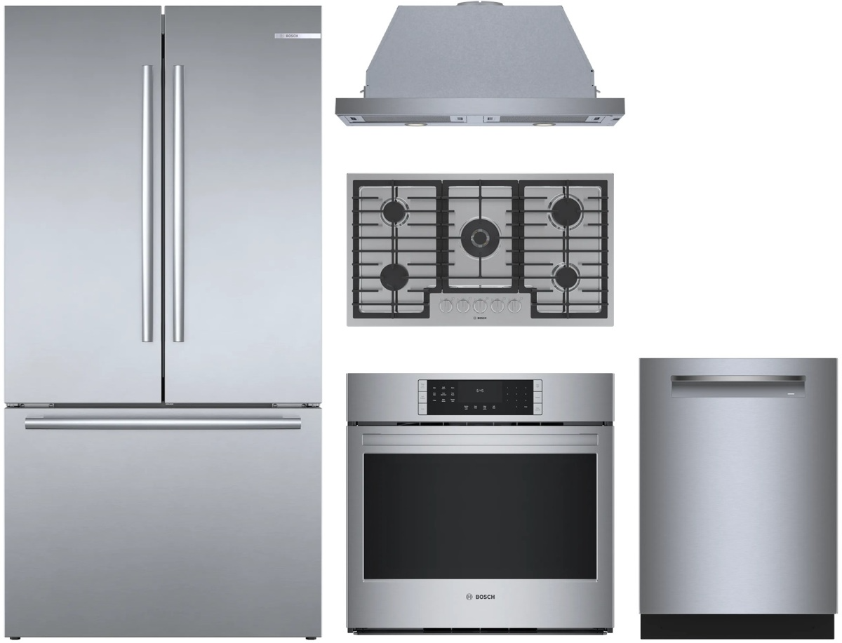 800 Series 5-Piece Kitchen Suite with Black Stainless Steel Single Wall Oven, 36" Gas Cooktop & Insert Hood