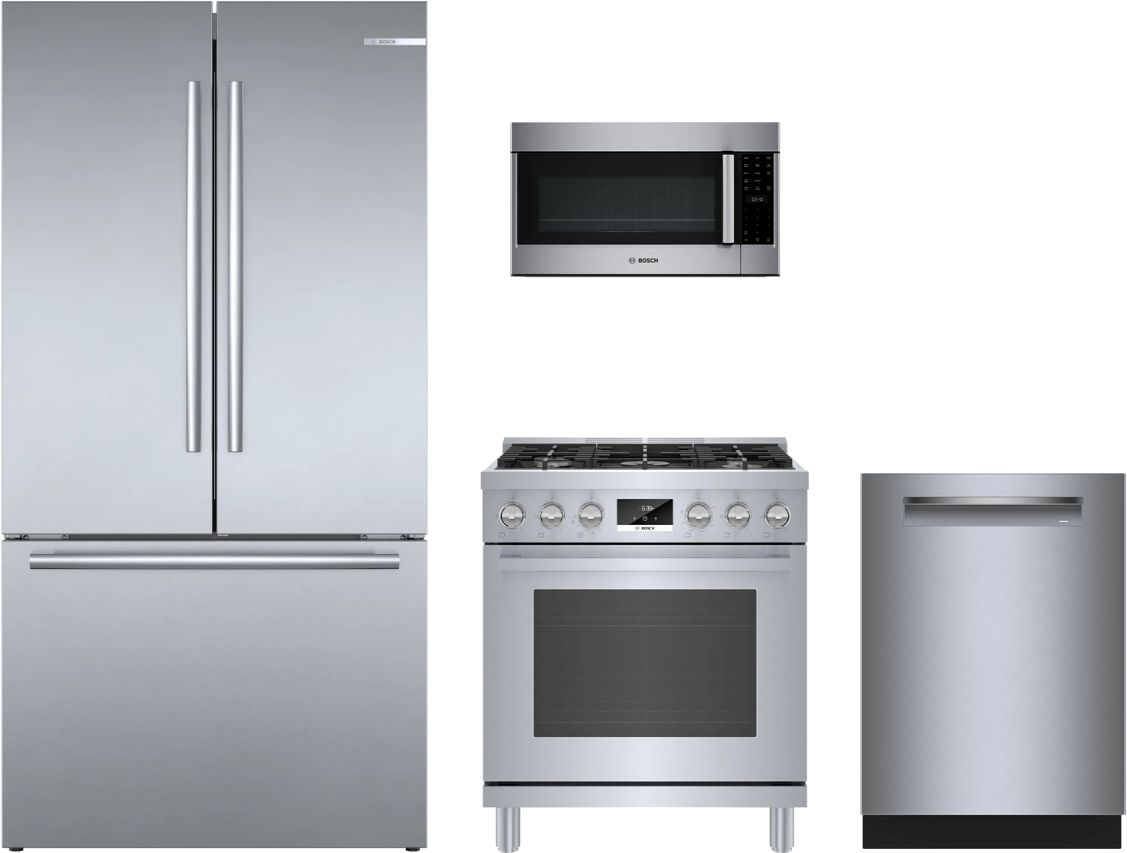 800 Series 4-Piece Kitchen Package with Dual Fuel Range & 800 Series Over-the-Range Microwave