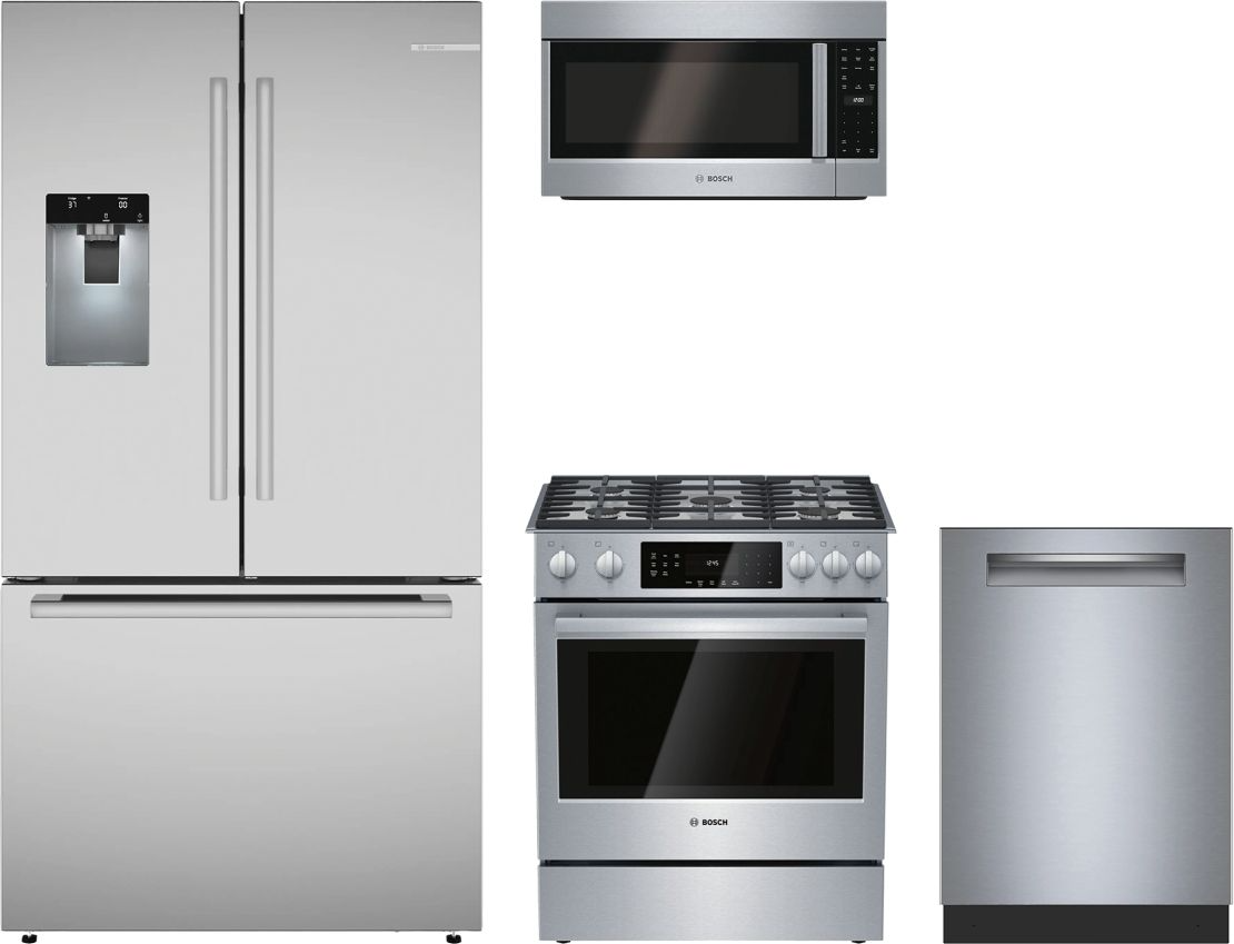 500/800 Series 4-Piece Kitchen Package with Gas Range & QuickIce Pro French Door Refrigerator