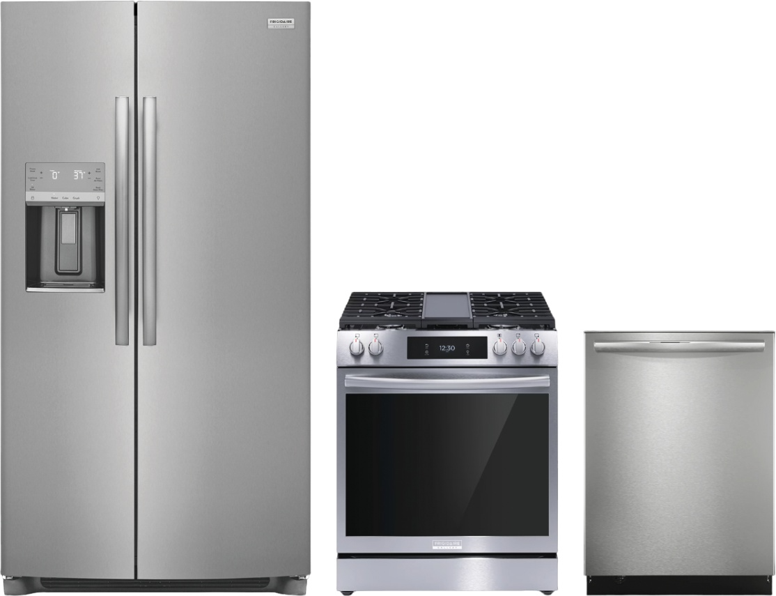 Gallery Series 3-Piece Kitchen Package with Gas Range & Standard-Depth Side-by-Side Refrigerator