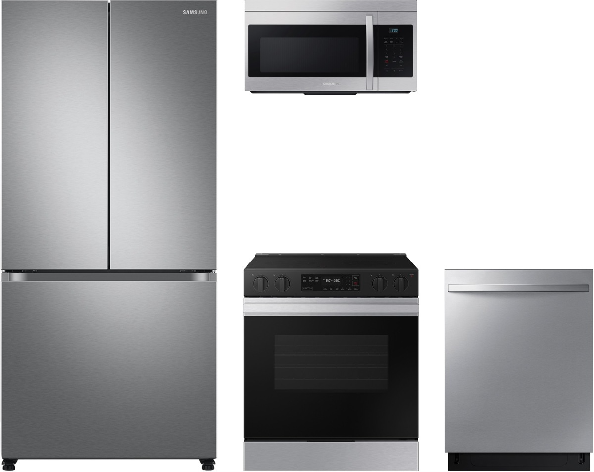 Smart Series 4-Piece Kitchen Package with Smart Slide-In Electric Range & Counter-Depth 3-Door French Door Refrigerator