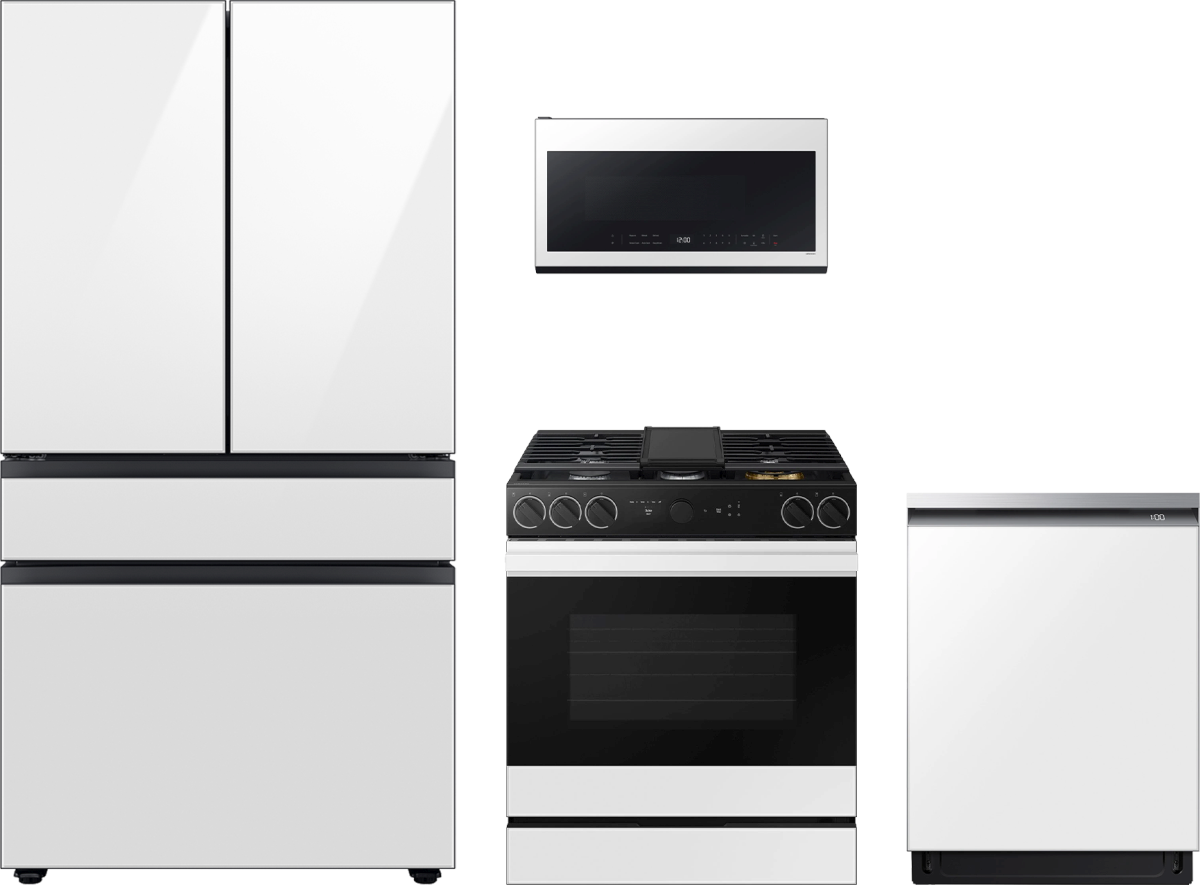 Bespoke Series 4-Piece Kitchen Package with Smart Slide-In Gas Range & Bespoke 4-Door French Door Refrigerator with Family Hub