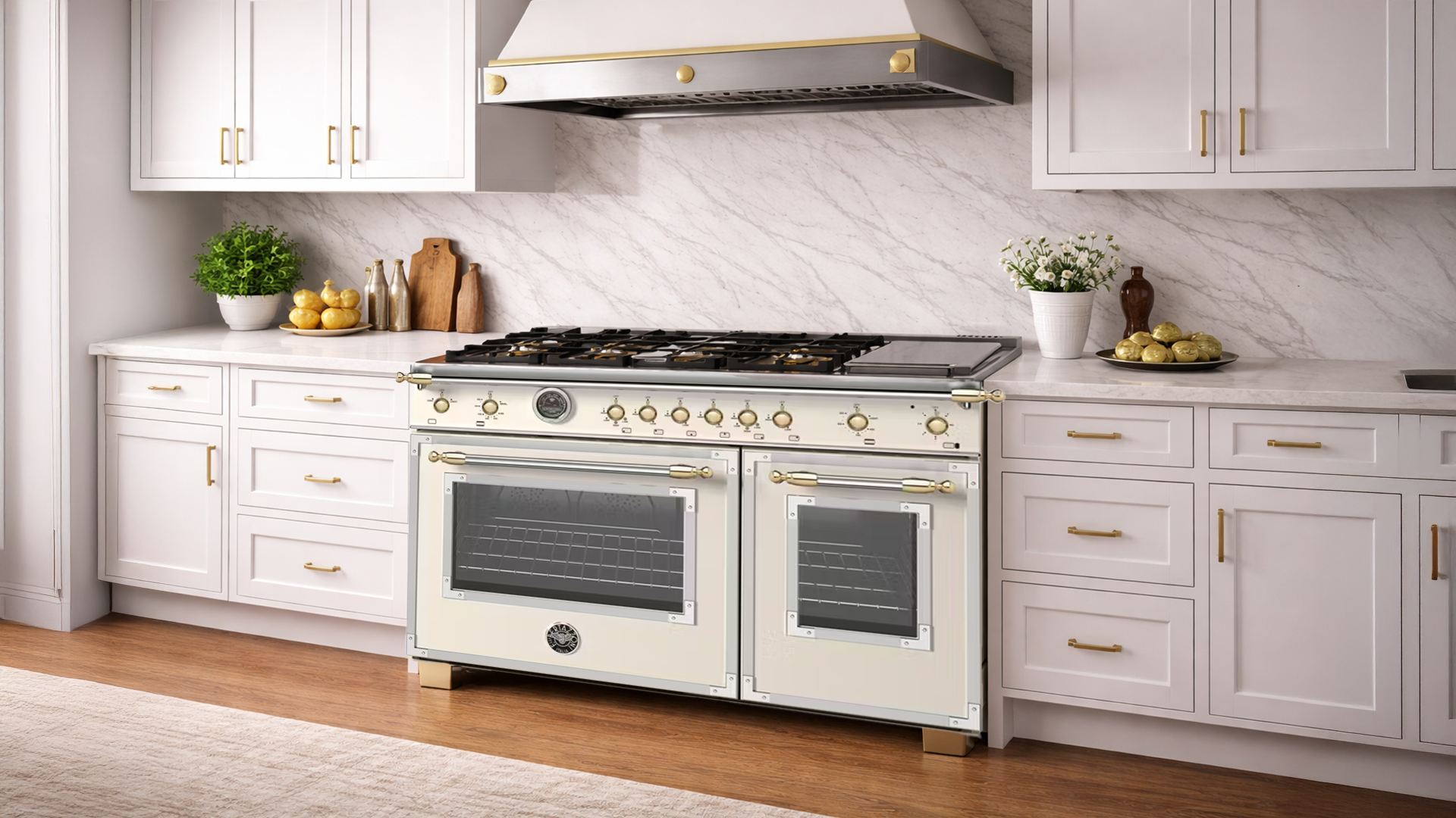Bertazzoni introduces new Heritage Series models like HER486BTFGMAG, featuring pro ranges, matching hoods, and custom handles for a seamless luxury kitchen design.