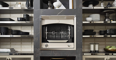 La Cornue Flamberge rotisserie built into a stone surround