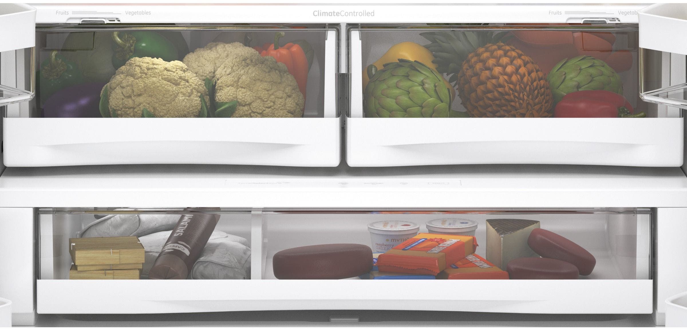 GE GNE29GYNFS Two Humidity-controlled Drawers And Full-width Drawer