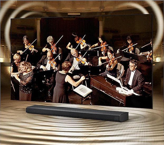 Samsung Electronics QN65QN85AAFXZA Tv And Soundbar Orchestrated In Perfect Harmony
