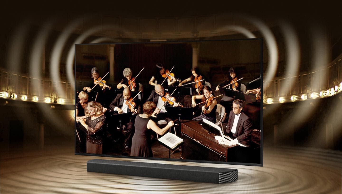 Samsung Electronics UN65AU8000FXZA Tv And Soundbar In Perfect Harmony