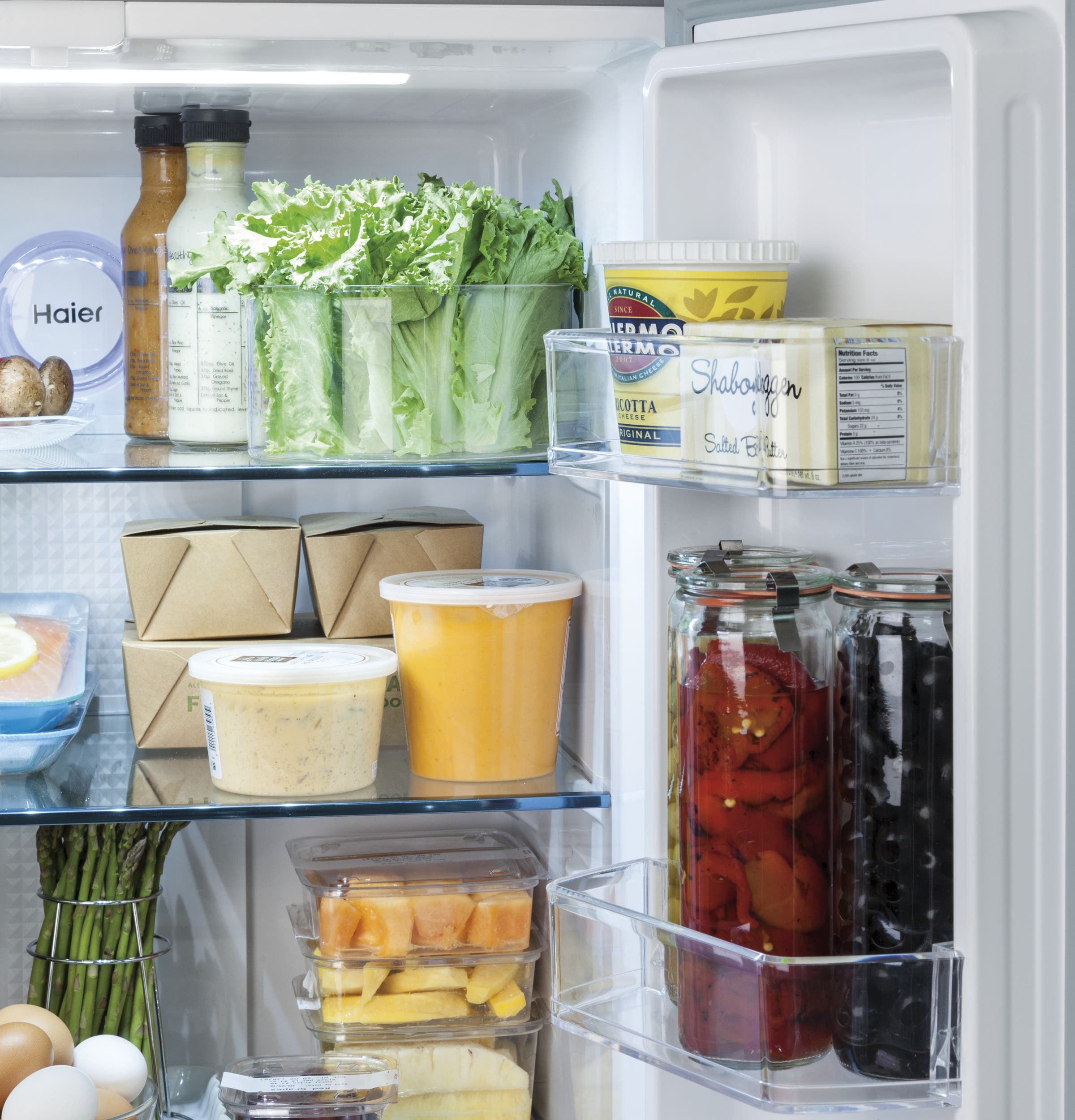 Haier HRF15N3AGS Clear, Fully Encapsulate Storage Door Bins