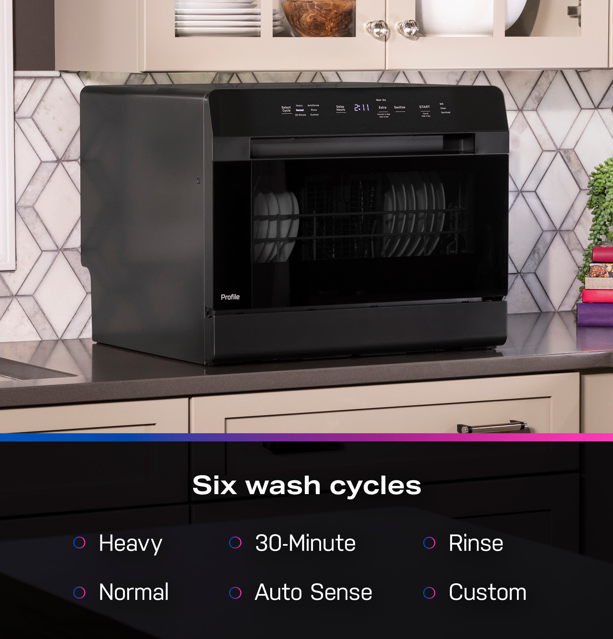 GE PZF560HGWBB Six Wash Cycles