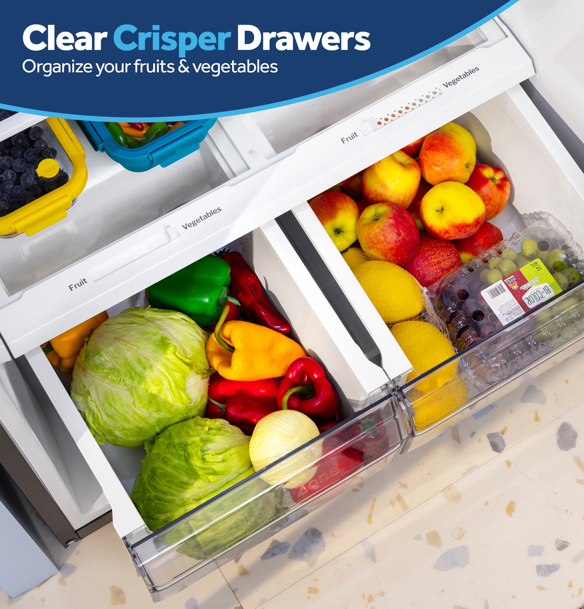 GE GPS21KGZWW Clear Crisper Drawers