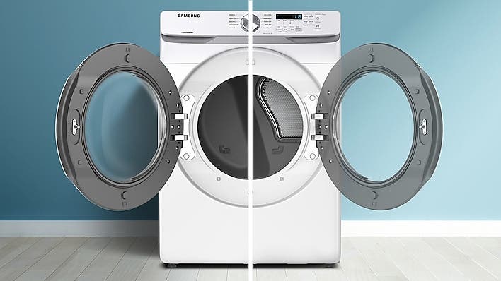 Samsung DVE45T6020W Flexible Opening <br>&bull; Reversible Dryer Door