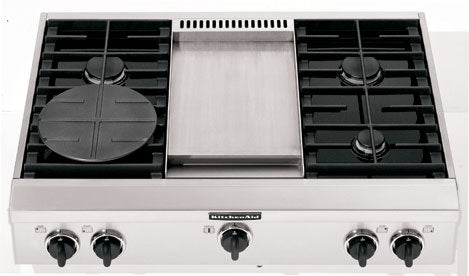 KitchenAid - KGCU463VSS - 36-Inch 4 Burner with Griddle, Gas Rangetop,  Commercial-Style-KGCU463VSS
