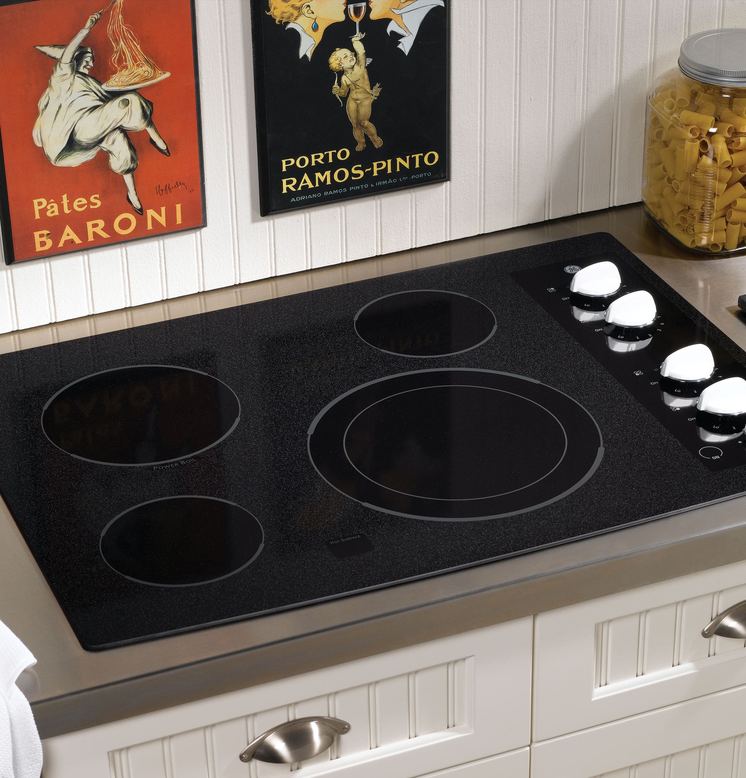 GE JP356WMWW Black Surface with White Accents