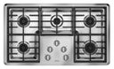 36" Gas Cooktop with 5 Sealed Burners Including 1 Simmer Burner, Frameless Design, Pilotless Electronic Ignition and Continuous Grates