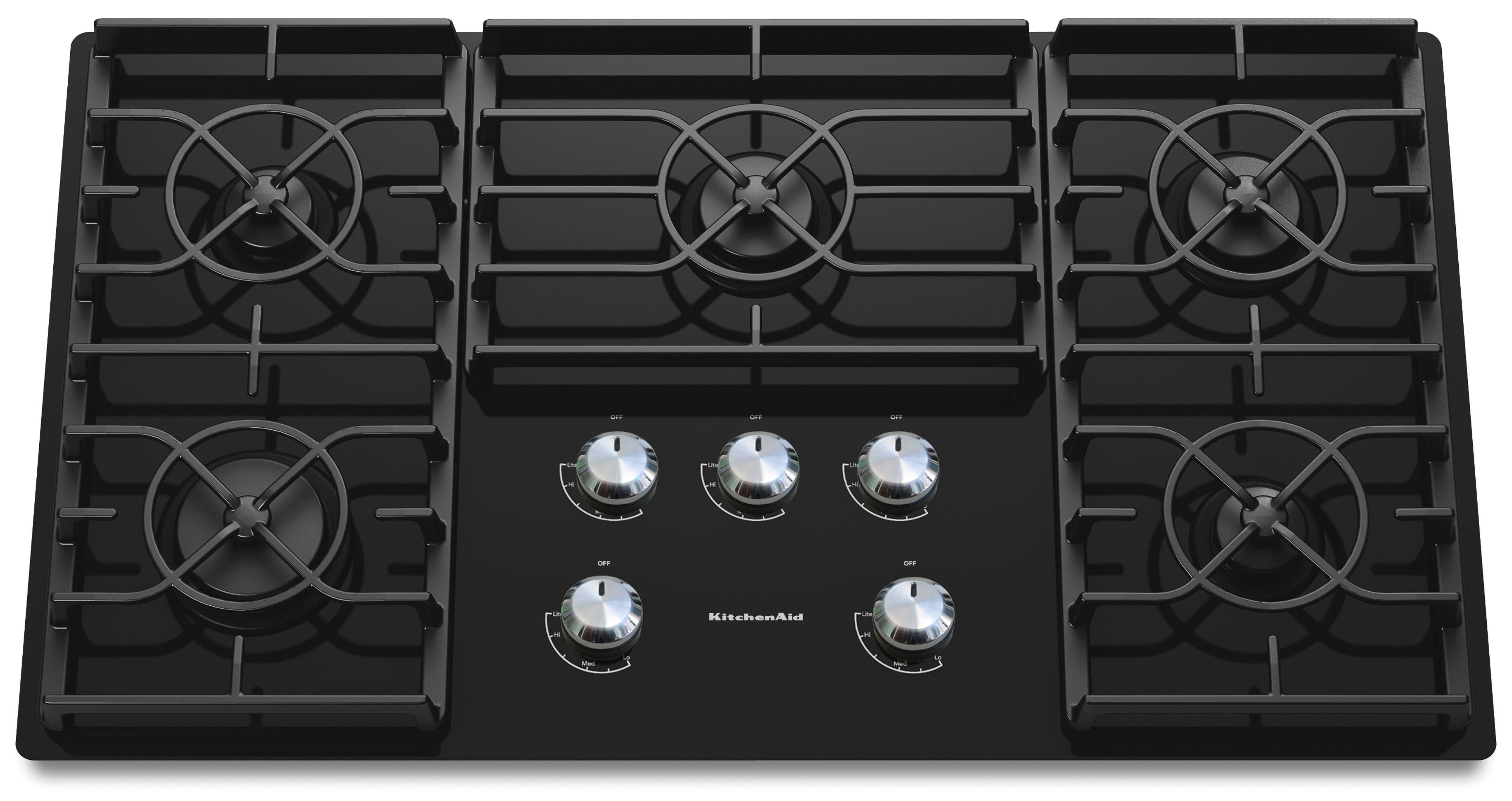 KitchenAid KGCC566RBL 36 Inch Built-In 5 Burner Gas Cooktop: Black