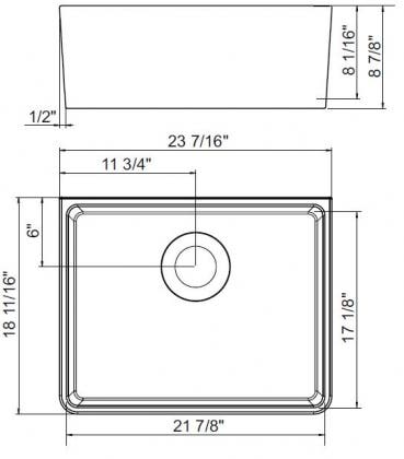 Marvel FS19238 24" Undermount Single Bowl Ceramic Sink
