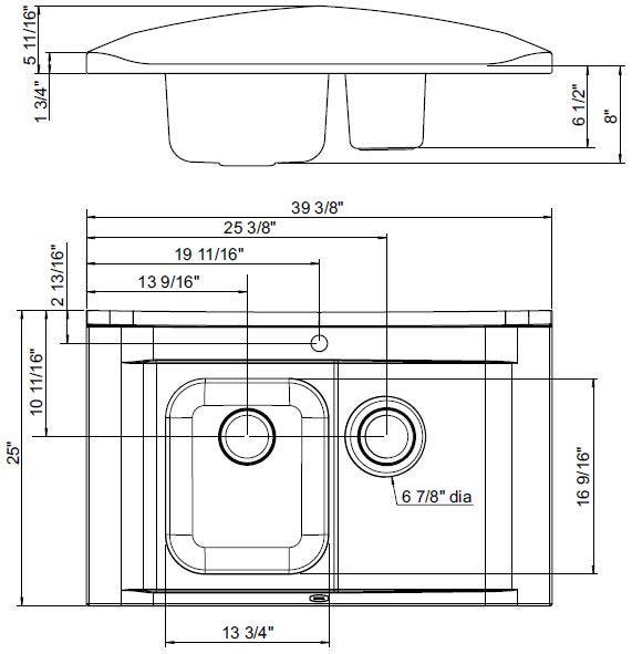 Marvel RD25398 40" Flushmount Double Bowl