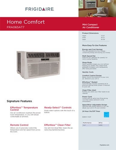 Frigidaire FRA065AT7 6,000 BTU Window Room Air Conditioner