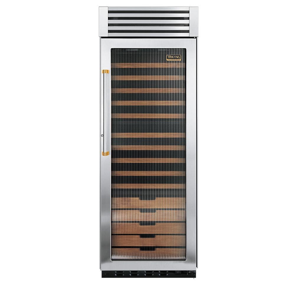 Viking VCWB300FRSSBR Fluted Glass Door with Brass Accent