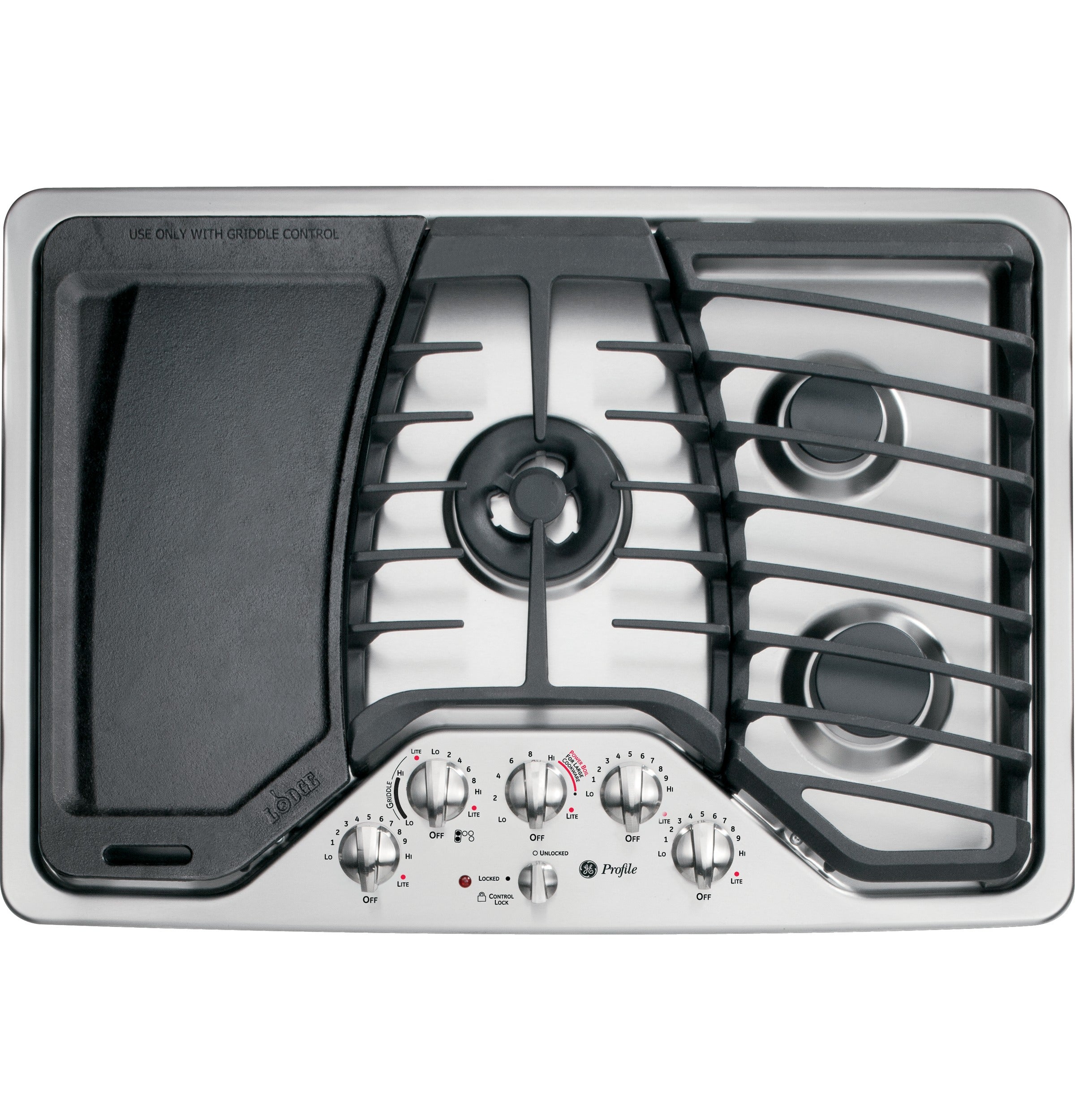 GE PGP959SETSS 30 Inch Gas Cooktop with TriRing Burner, Griddle, LED