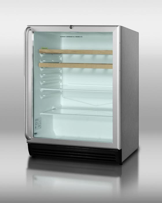 Summit SCR600BLCSSRC Stainless Steel Cabinet with Wooden Shelves