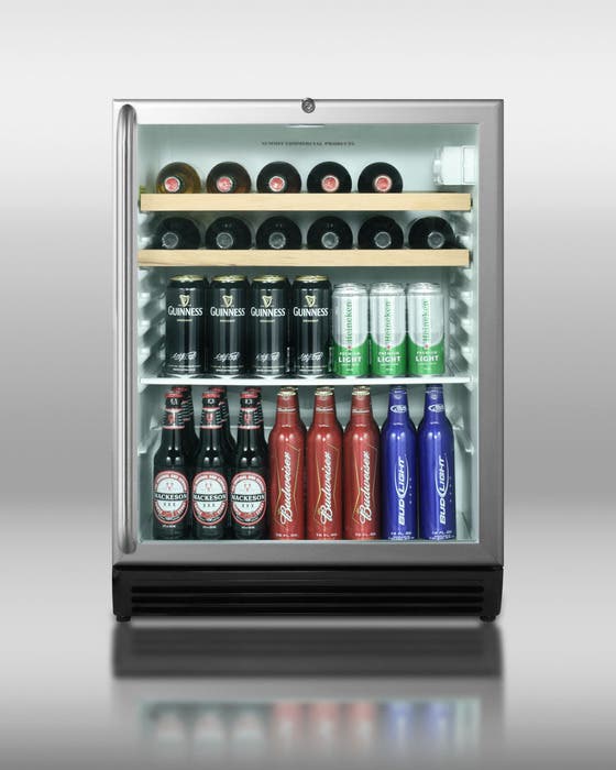 Summit SCR600BLCSSRCADA Stainless Cabinet, Towel Bar, Wooden Shelves