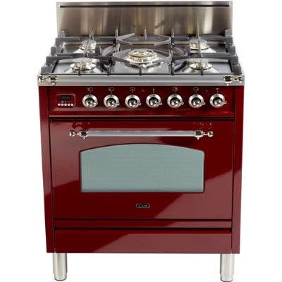 Ilve UPN76DVGGRBX Burgundy, Chrome Trim