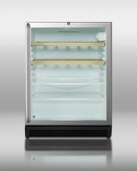 Summit SCR600BLCSSRCADA Stainless Cabinet, Towel Bar, Wooden Shelves