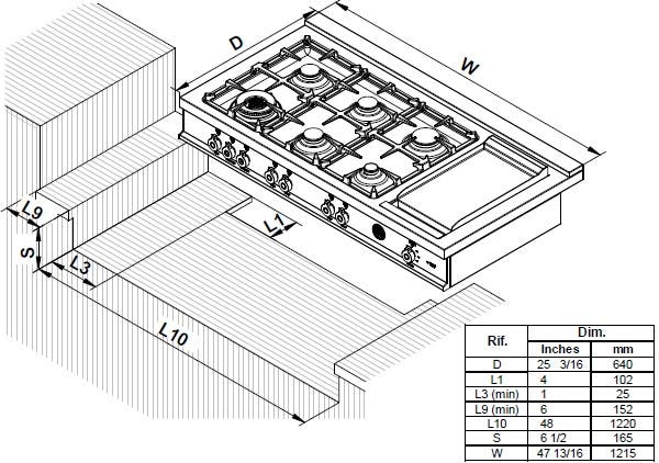 Bertazzoni CB486GPROX 48" 6 Burner Rangetop