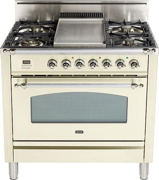 Ilve UPN90FDVGGAX Antique White with Chrome Trim