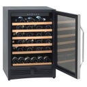 24 Inch Undercounter Wine Chiller with 50-Bottle Capacity, 6 Vinyl Coated Roll-Out Shelves, Wooden Fronts, LED Lighting, Security Lock and Electronic Controls