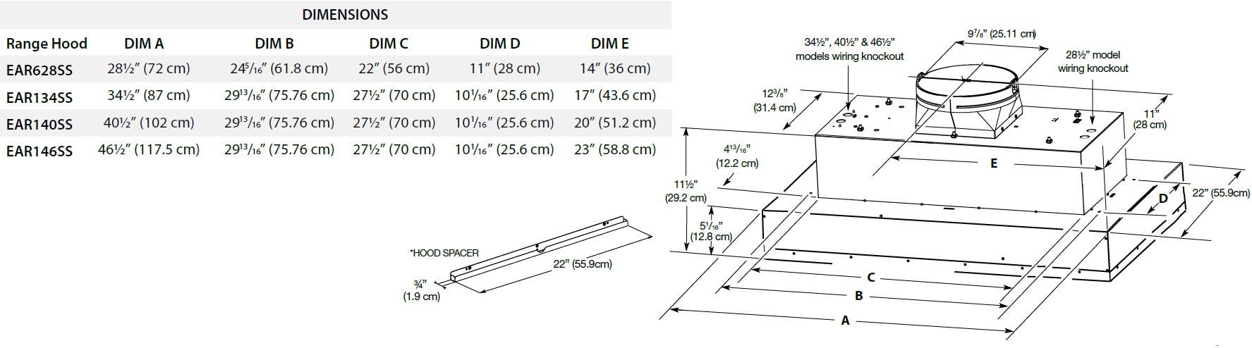 Elica EAR146SS 46 Inch Custom Hood Insert