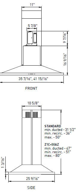 Zephyr ZAZE42BS 42 Inch Island Mount Chimney Pro Range Hood