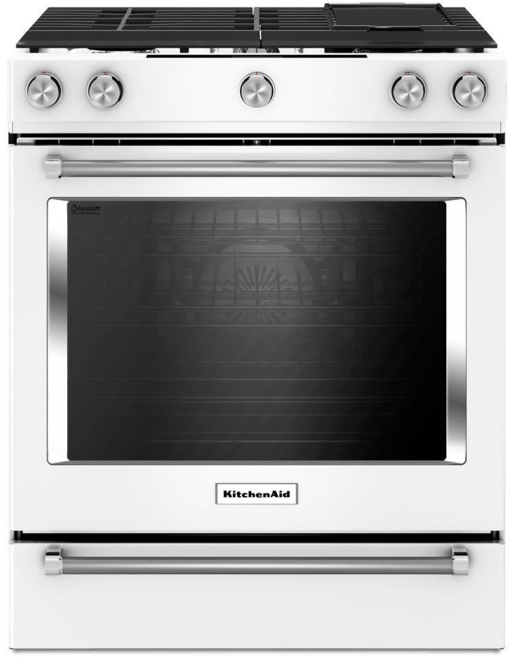 KitchenAid KSGB900EWH 30 Inch Gas Convection SlideIn Range with Baking