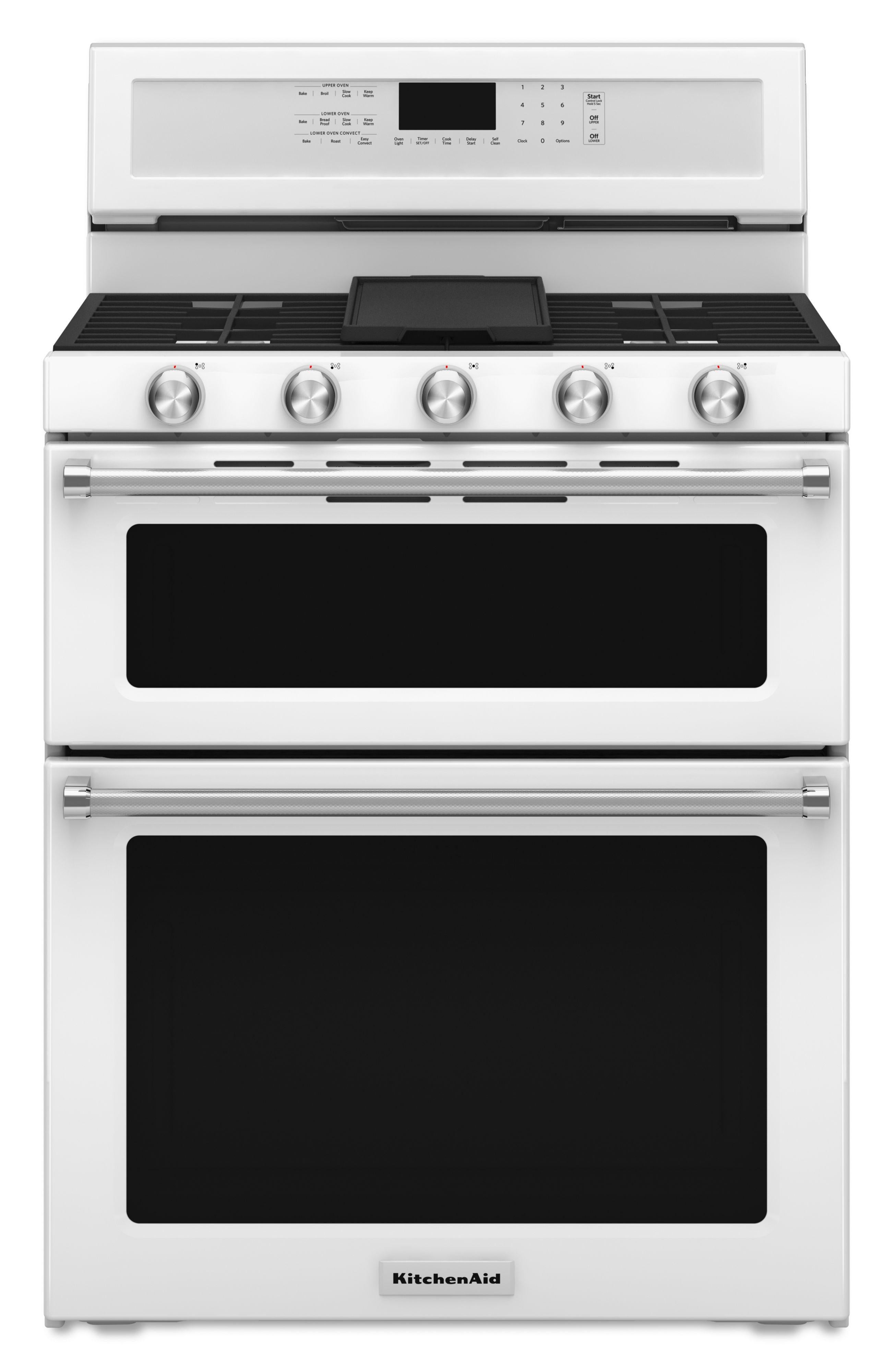 KitchenAid KFGD500EWH 30 Inch Gas Double Oven Convection Range