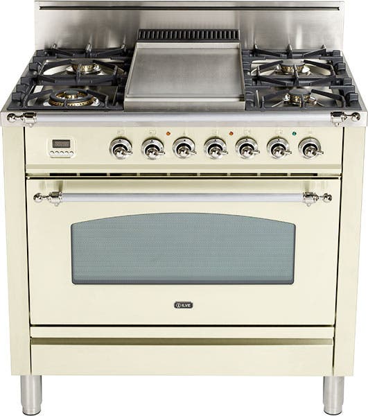 Ilve UPN90FVGGAX Antique White, Chrome Trim