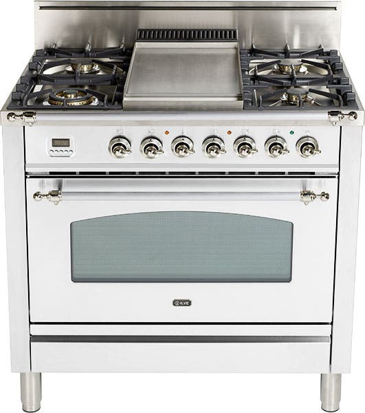 Ilve UPN90FVGGBX True White, Chrome Trim